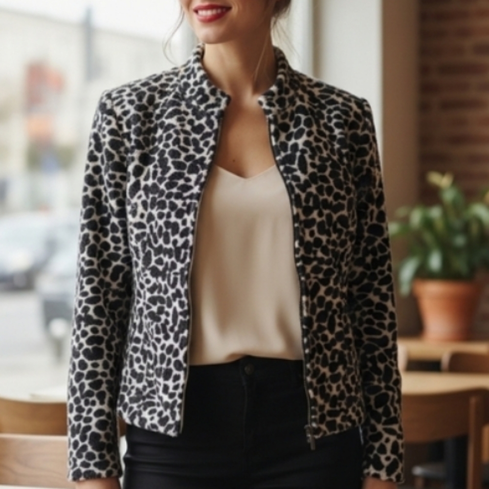 CLEARANCE Notations Animal Print Zip up Lightweight Stretch Jacket Size S